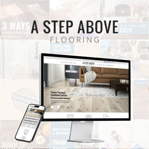 A Step Above Flooring website on phone and computer screen with logo